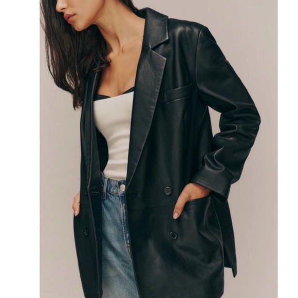 Reformation Veda Dalia Relaxed Leather Blazer in Black - Picture 2 of 8